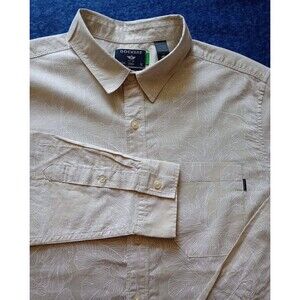 Dockers Mens Med Shirt Hawaiian Leaf Cream Button Down Long Sleeve Modern Resort